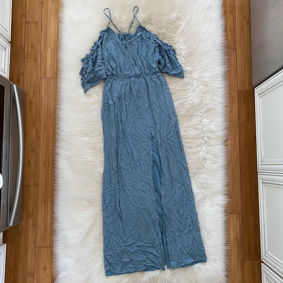 Lovers + Friends Revolve Light Blue V Neck Cold Shoulder Effortless Maxi Dress - Picture 2 of 13